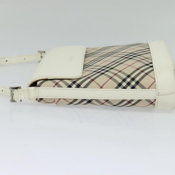 BURBERRY Nova Check Shoulder Bag Canvas Beige Silver Auth 120041
