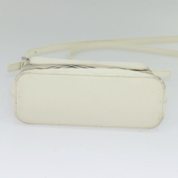 BURBERRY Nova Check Shoulder Bag Canvas Beige Silver Auth 120041