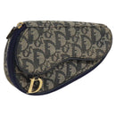 Christian Dior Trotter Canvas Saddle Pouch Navy Gold Auth 120108-1