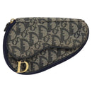 Christian Dior Trotter Canvas Saddle Pouch Navy Gold Auth 120108-13
