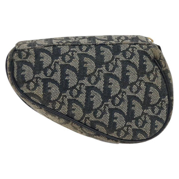 Christian Dior Trotter Canvas Saddle Pouch Navy Gold Auth 120108 - 0