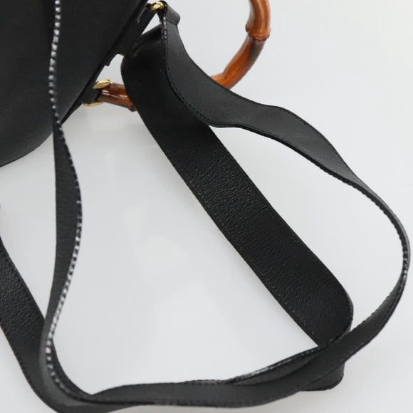 GUCCI Bamboo Backpack Suede Black Gold Auth 120117