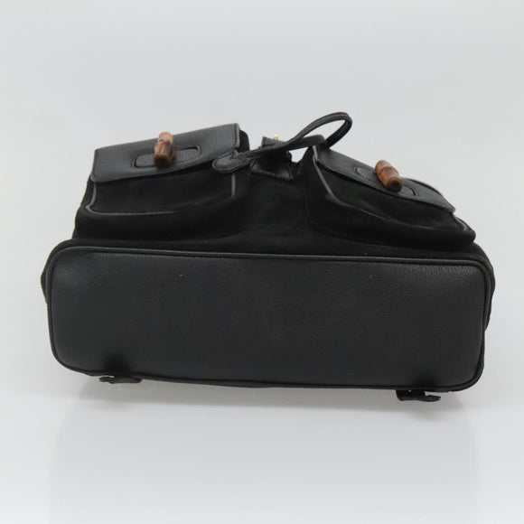 GUCCI Bamboo Backpack Suede Black Gold Auth 120117