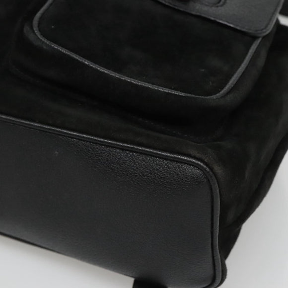 GUCCI Bamboo Backpack Suede Black Gold Auth 120117