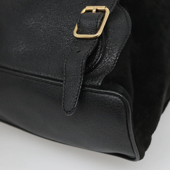 GUCCI Bamboo Backpack Suede Black Gold Auth 120117