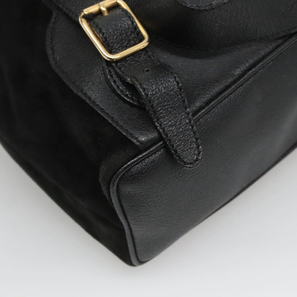 GUCCI Bamboo Backpack Suede Black Gold Auth 120117