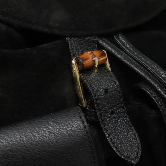 GUCCI Bamboo Backpack Suede Black Gold Auth 120117