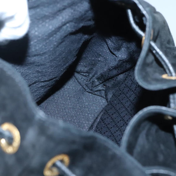 GUCCI Bamboo Backpack Suede Black Gold Auth 120117