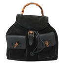 GUCCI Bamboo Backpack Suede Black Gold Auth 120117-13