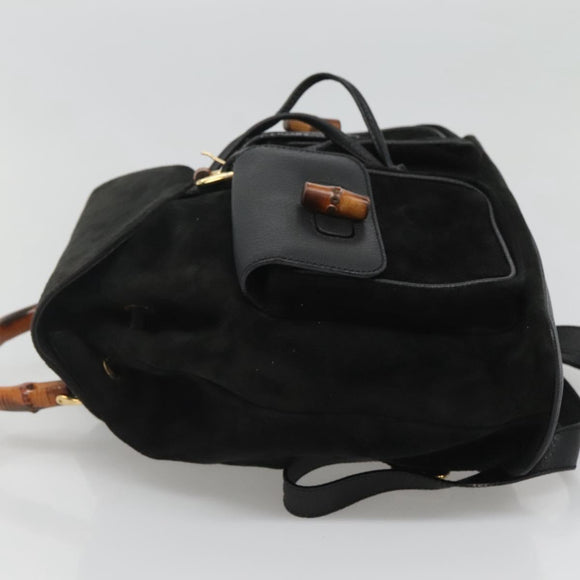 GUCCI Bamboo Backpack Suede Black Gold Auth 120117