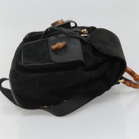 GUCCI Bamboo Backpack Suede Black Gold Auth 120117