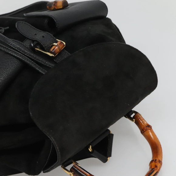 GUCCI Bamboo Backpack Suede Black Gold Auth 120117