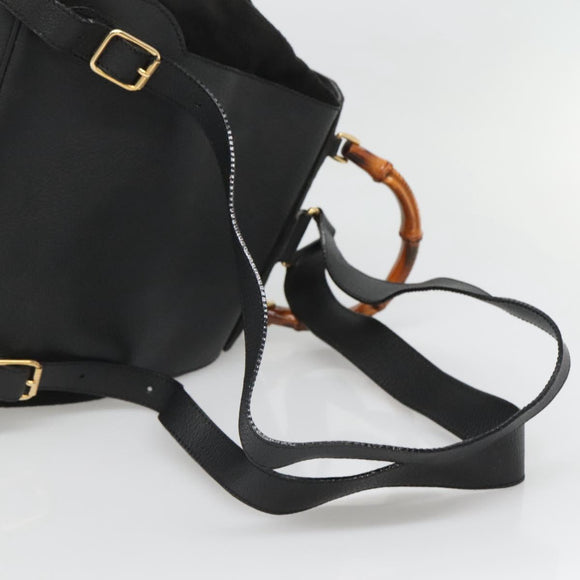 GUCCI Bamboo Backpack Suede Black Gold Auth 120117