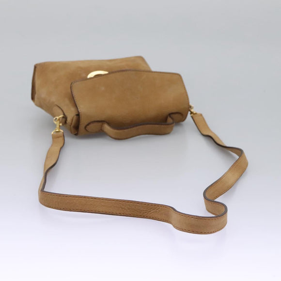 CELINE Shoulder Bag Suede Brown Gold Auth 120125