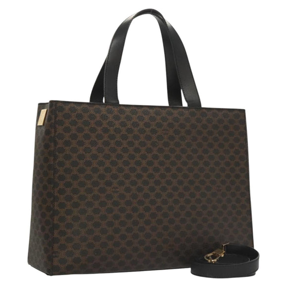 CELINE Macadam Canvas Hand Bag PVC Leather 2way Black Gold Auth 120130