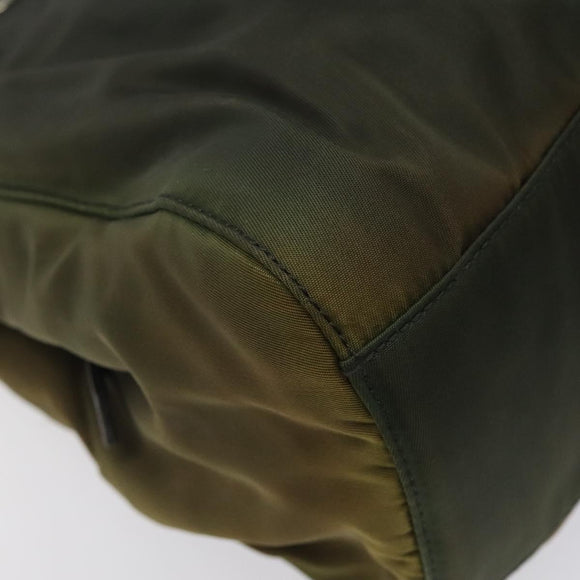 PRADA Chain Shoulder Bag Nylon Khaki Silver Auth 120140