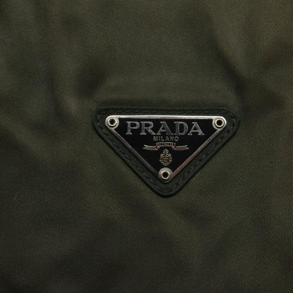 PRADA Chain Shoulder Bag Nylon Khaki Silver Auth 120140