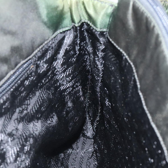 PRADA Chain Shoulder Bag Nylon Khaki Silver Auth 120140