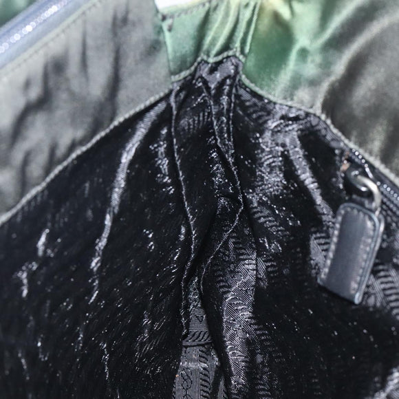 PRADA Chain Shoulder Bag Nylon Khaki Silver Auth 120140