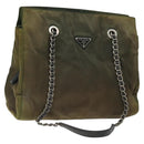 PRADA Chain Shoulder Bag Nylon Khaki Silver Auth 120140-1