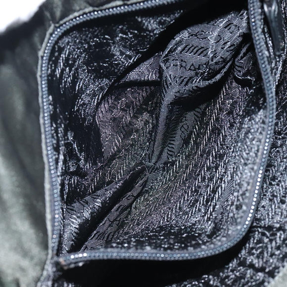 PRADA Chain Shoulder Bag Nylon Khaki Silver Auth 120140