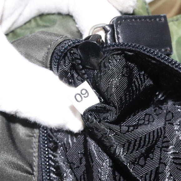 PRADA Chain Shoulder Bag Nylon Khaki Silver Auth 120140