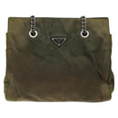 PRADA Chain Shoulder Bag Nylon Khaki Silver Auth 120140-13