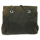 PRADA Chain Shoulder Bag Nylon Khaki Silver Auth 120140-2