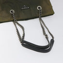 PRADA Chain Shoulder Bag Nylon Khaki Silver Auth 120140-7