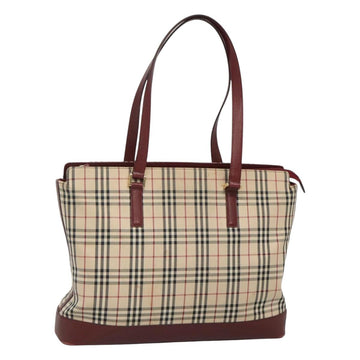 BURBERRY Nova Check Tote Bag Canvas Beige Gold Auth 120144