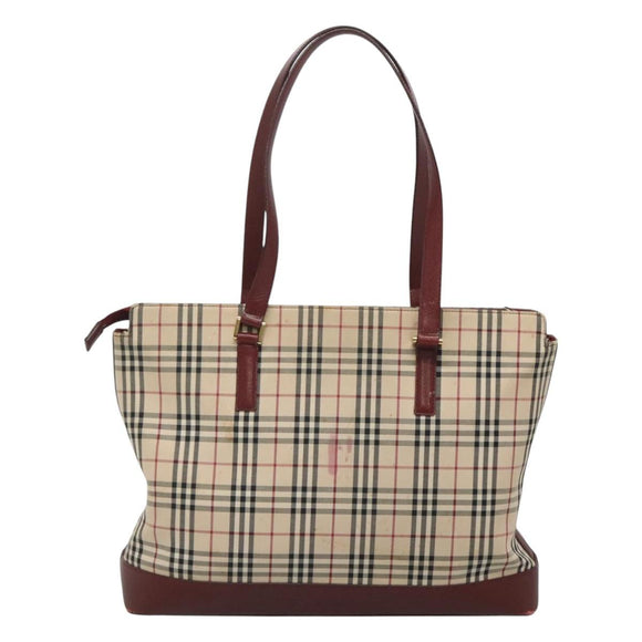 BURBERRY Nova Check Tote Bag Canvas Beige Gold Auth 120144