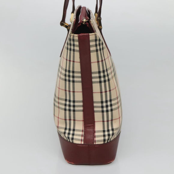 BURBERRY Nova Check Tote Bag Canvas Beige Gold Auth 120144