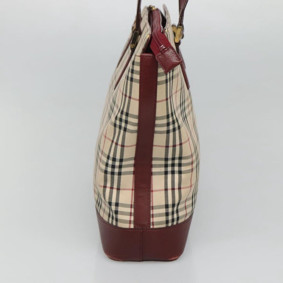 BURBERRY Nova Check Tote Bag Canvas Beige Gold Auth 120144