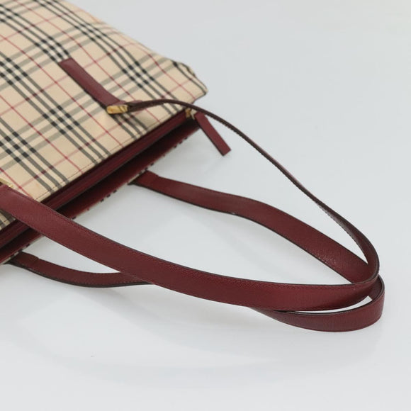 BURBERRY Nova Check Tote Bag Canvas Beige Gold Auth 120144