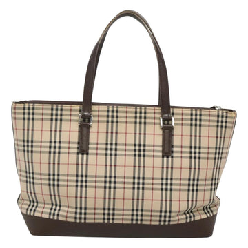 BURBERRY Nova Check Tote Bag Canvas Beige Silver Auth 120152 - 0