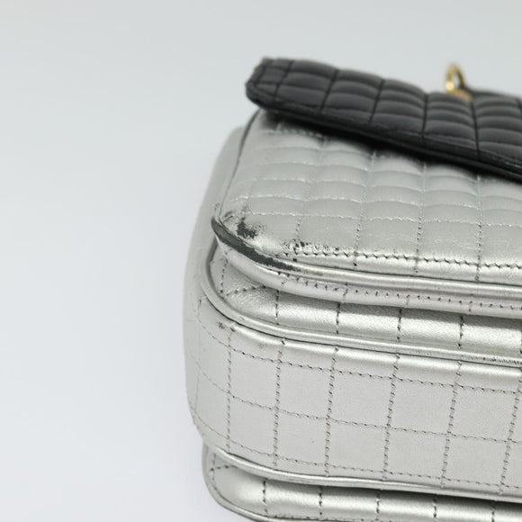 CELINE Chain Shoulder Bag Leather Silver Black gold Auth 120162