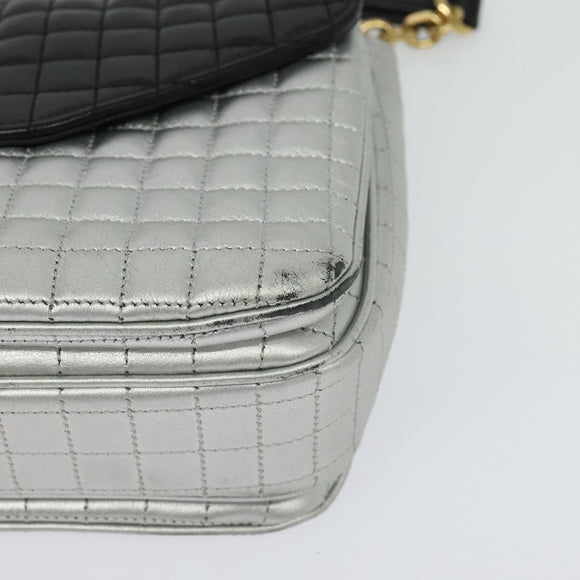 CELINE Chain Shoulder Bag Leather Silver Black gold Auth 120162