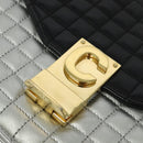 CELINE Chain Shoulder Bag Leather Silver Black gold Auth 120162-17