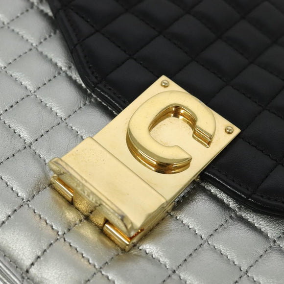 CELINE Chain Shoulder Bag Leather Silver Black gold Auth 120162