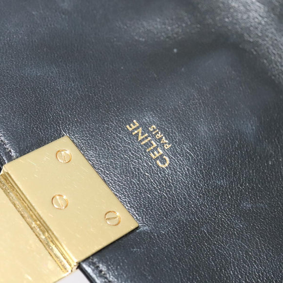 CELINE Chain Shoulder Bag Leather Silver Black gold Auth 120162