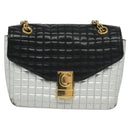 CELINE Chain Shoulder Bag Leather Silver Black gold Auth 120162-13