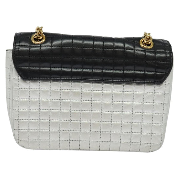 CELINE Chain Shoulder Bag Leather Silver Black gold Auth 120162