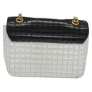 CELINE Chain Shoulder Bag Leather Silver Black gold Auth 120162-2