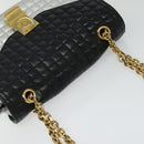 CELINE Chain Shoulder Bag Leather Silver Black gold Auth 120162-6