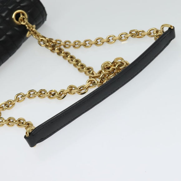 CELINE Chain Shoulder Bag Leather Silver Black gold Auth 120162