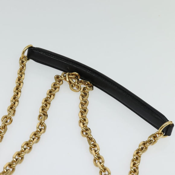 CELINE Chain Shoulder Bag Leather Silver Black gold Auth 120162