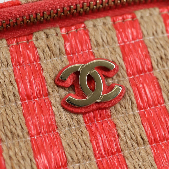 CHANEL Chain Shoulder Bag Straw Beige Gold CC Auth 120168SAM