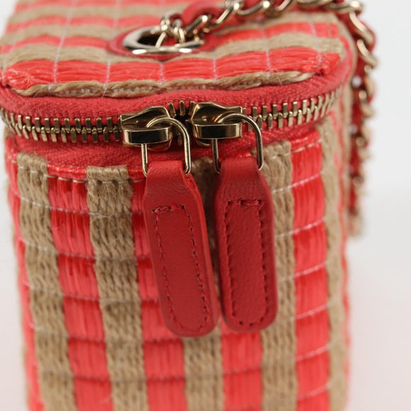 CHANEL Chain Shoulder Bag Straw Beige Gold CC Auth 120168AM