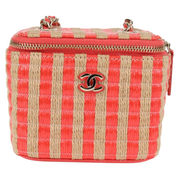 CHANEL Chain Shoulder Bag Straw Beige Gold CC Auth 120168AM