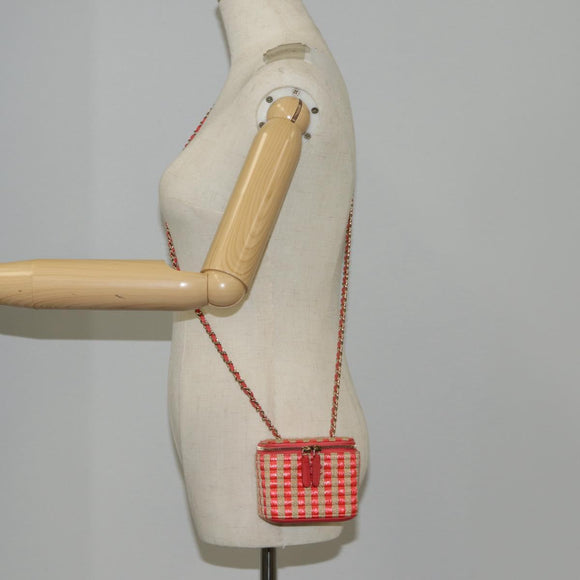 CHANEL Chain Shoulder Bag Straw Beige Gold CC Auth 120168AM